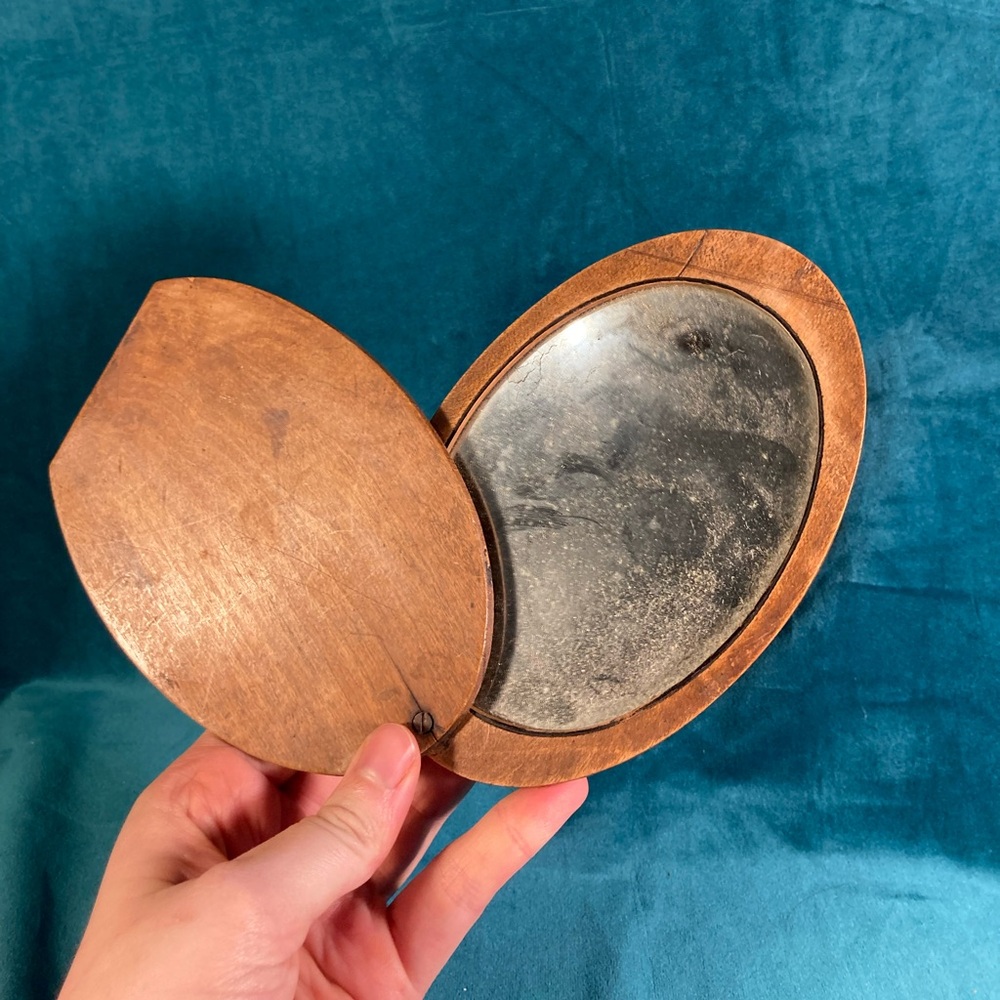 Vintage Oval Swivel Wood Mirror - Eclectic Decor Personal Use